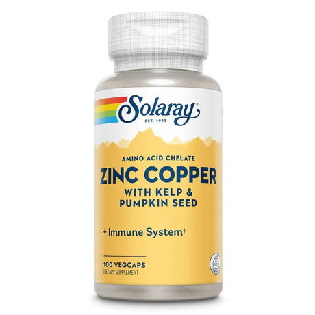 Solaray Amino Acid Chelate Zinc Copper Veg Capsules With Kelp & Pumpkin Seed For Healthy Immune System, Pack of 100's Solaray