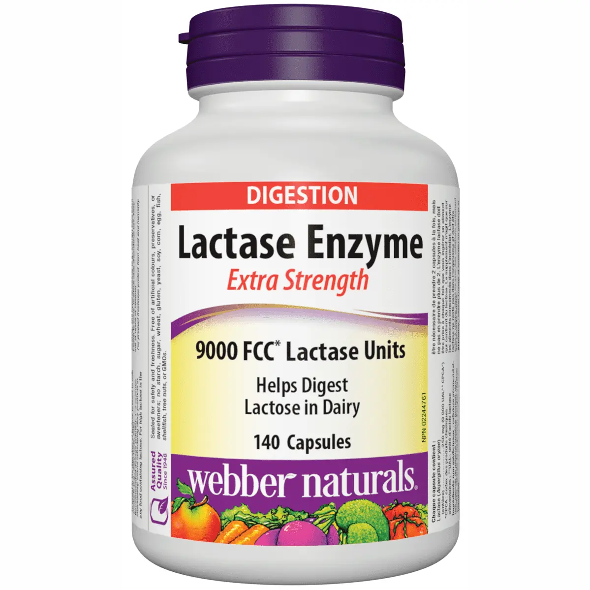 Webber Naturals Lactase Enzyme 9000 FCC* Lactose Units Extra Strength 60 Capsules Webber Naturals