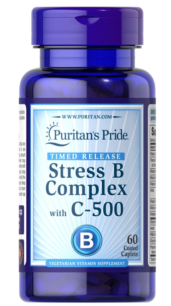 Puritans Pride Stress B Complex with Vitamin C 500 mg Coated Caplets 60 s