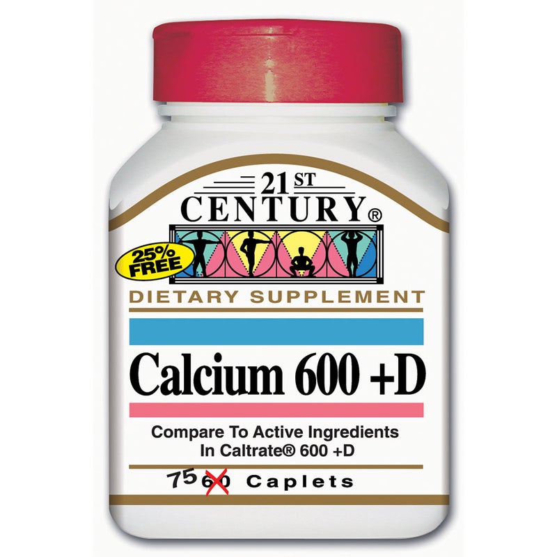 21st Century Calcium 600 + D Caplets For Bone Health, Pack of 75's