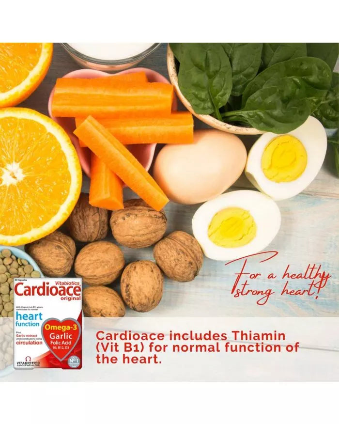 Vitabiotics Cardioace Original Capsules With Omega-3, Folic Acid, Thiamin, & Garlic For Healthy Heart Function, Pack of 30's
