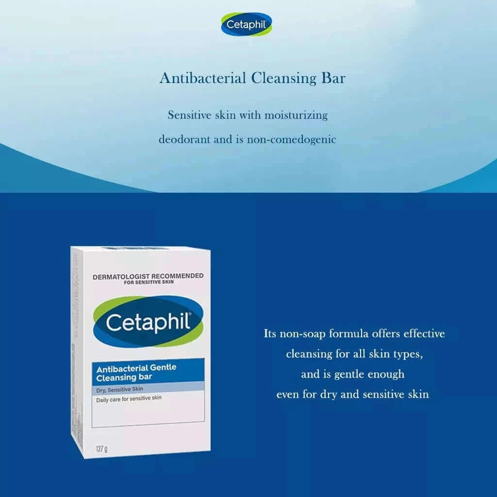 Cetaphil Antibacterial Gentle Cleansing Bar For Dry, Sensitive skin 127G