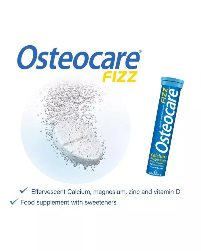 Vitabiotics Osteocare Fizz Effervescent Calcium Tablets, Orange Flavoured, For Healthy Bones, Pack of 20's