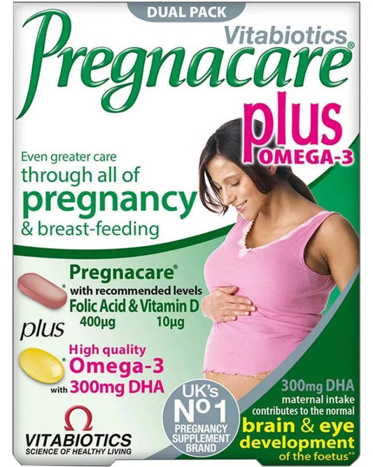 فيتامينات الحمل بريجناكير بلس أوميجا 3 من فيتابيوتيكس مع حمض الفوليك وDHA، عبوة مزدوجة من الأقراص 28 قرصًا + كبسولات 28 قرصًا