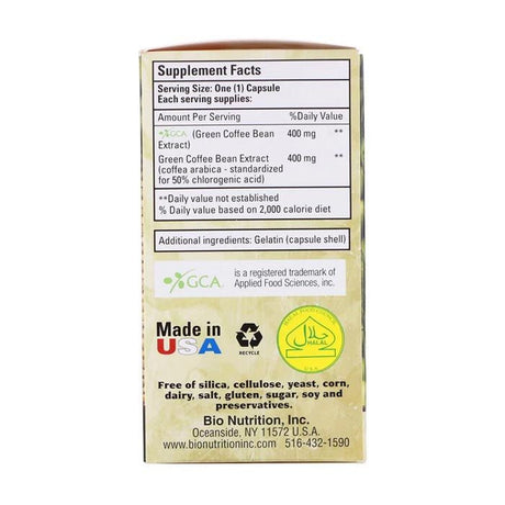 Bio Nutrition Green Coffee Bean With GCA 800 mg 50 Capsules