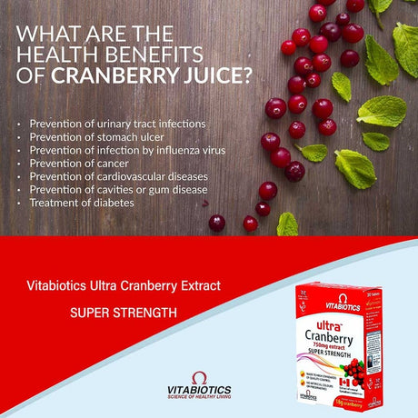 Vitabiotics Ultra Cranberry Extract 750mg Tablets For Healthy Urinary Tract, Pack of 30's