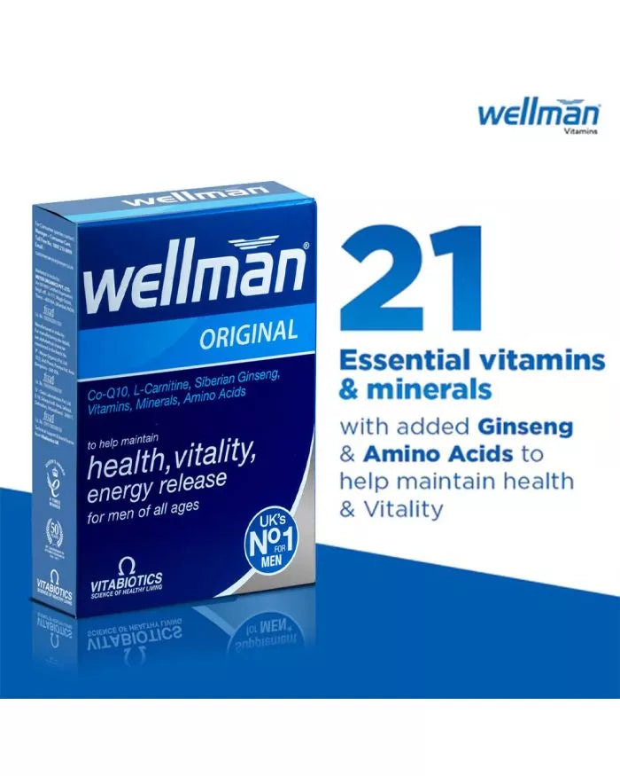 Vitabiotics Wellman Original Tablet With Co-Q10, L-Carnitine & Ginseng For Men's Energy, Health & Vitality, Pack of 30's
