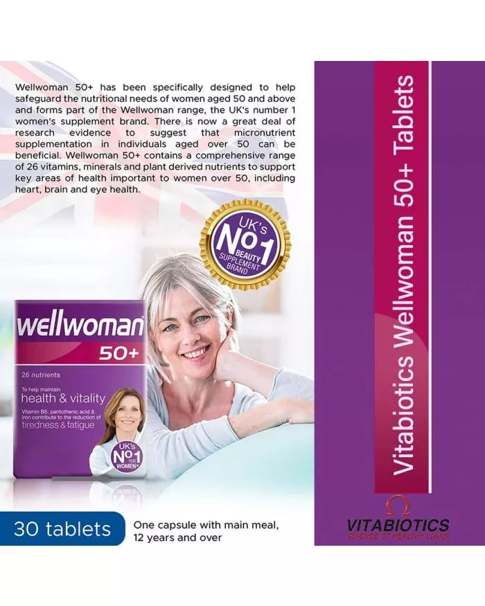 Vitabiotics Wellwoman 50+ Tablet For Women's Health & Vitality Support, Pack of 30's