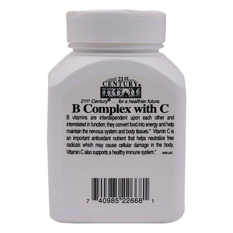 21st Century B Complex With Vitamin C Caplets For Energy & Immune Support, Pack of 100's