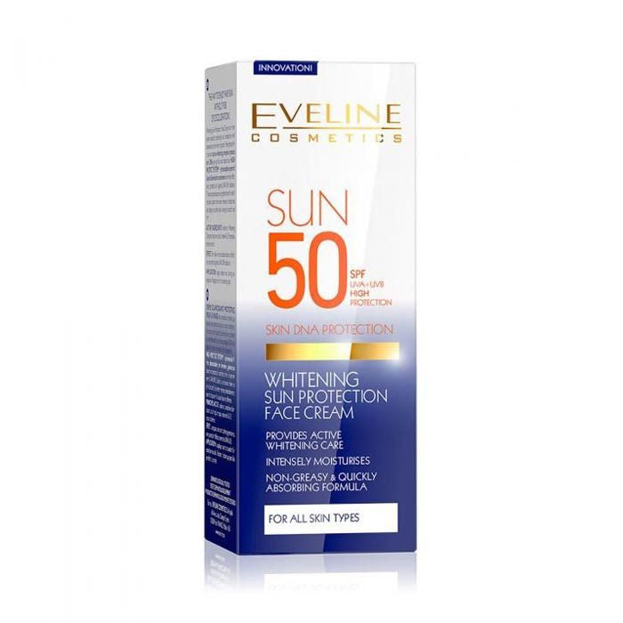 EVELINE COSMETICS Whitening Sun Protection 50 SPF Face Cream Non Greasy And Quickly Absorbing Formula Uva And Uvb High Protection Intensely Moisturizer 30 ml