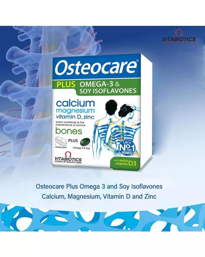 Vitabiotics Osteocare Plus Omega-3 and Soy With Calcium, Magnesium & Vitamin D3 For Healthy Bones, Dual Pack of Calcium & micronutrient tablets 56's + Omega-3 capsules 28's