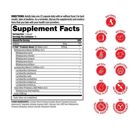 Probulin P-Pack كبسولات بروبيوتيك لصحة القولون والجهاز الهضمي، عبوة من 10 كبسولات