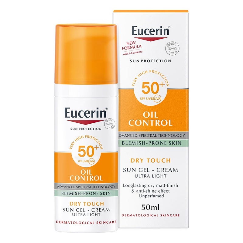 Eucerin Sun Oil Control SPF 50+ Sunscreen Gel Cream With Dry Touch & Anti-Shine Effect For Blemish Prone Skin 50ml