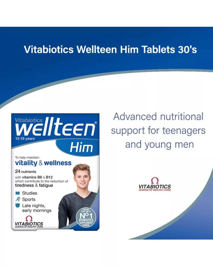 Vitabiotics Wellteen Him Tablets For Teenager's Energy, Vitality & Wellness, Pack of 30's