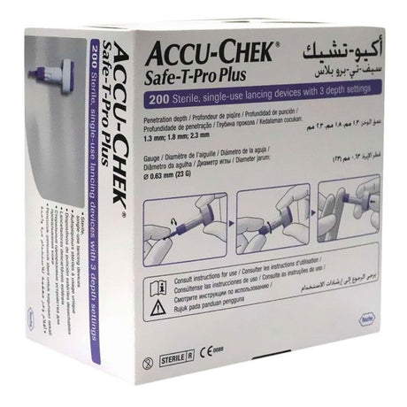 Accu-Chek Safe-T-Pro Plus Sterile Single Use Lancets With 3 Depth Settings, For Neonates, Children & Adults, Pack of 200's