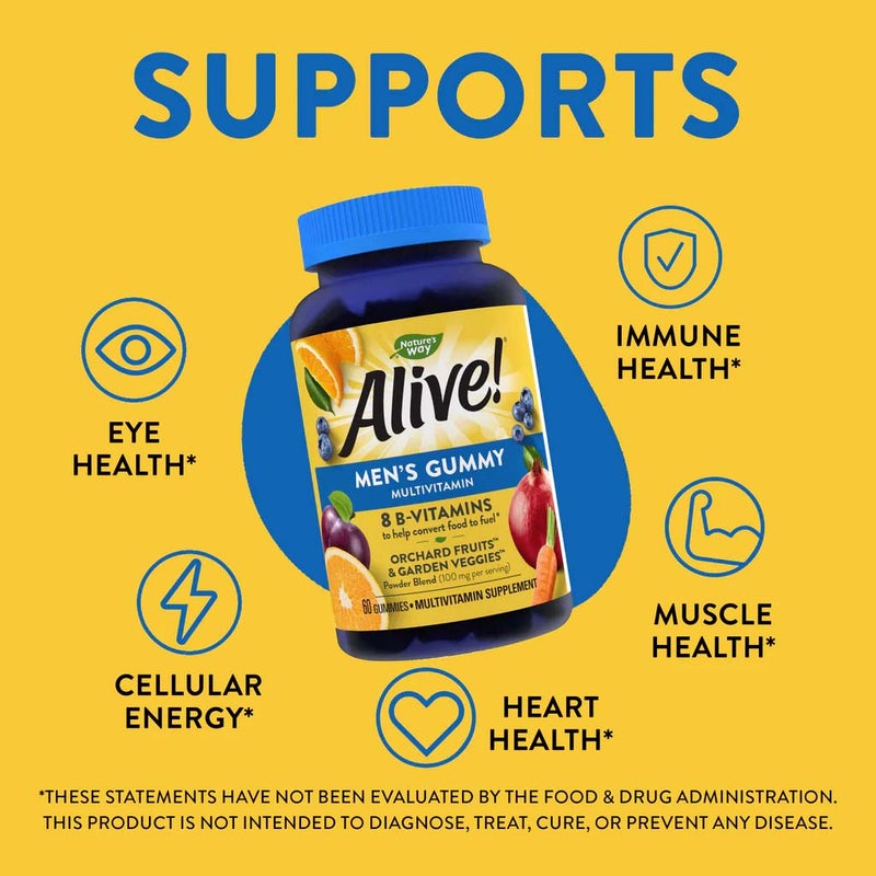 Alive Men's Multivitamin Gummies With Orchard Fruits & Garden Veggies, Pack of 60's