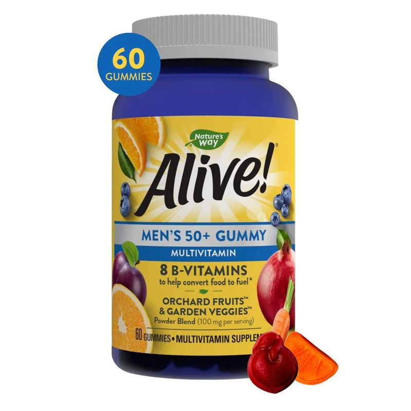 Alive 50+ Men's Multivitamin Gummies With Orchard Fruits & Garden Veggies, Pack of 60's