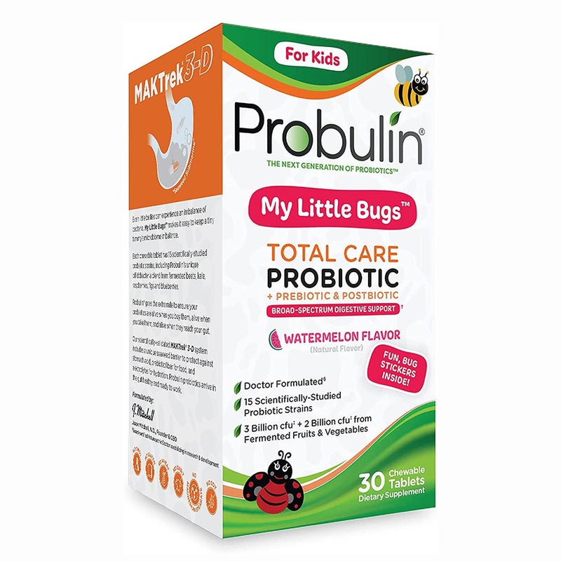 أقراص Probulin My Little Bugs Total Care للأطفال بروبيوتيك قابلة للمضغ بالبطيخ، عبوة من 30 قرصًا