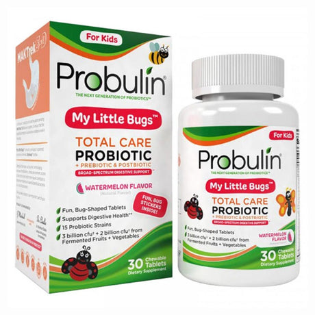 أقراص Probulin My Little Bugs Total Care للأطفال بروبيوتيك قابلة للمضغ بالبطيخ، عبوة من 30 قرصًا