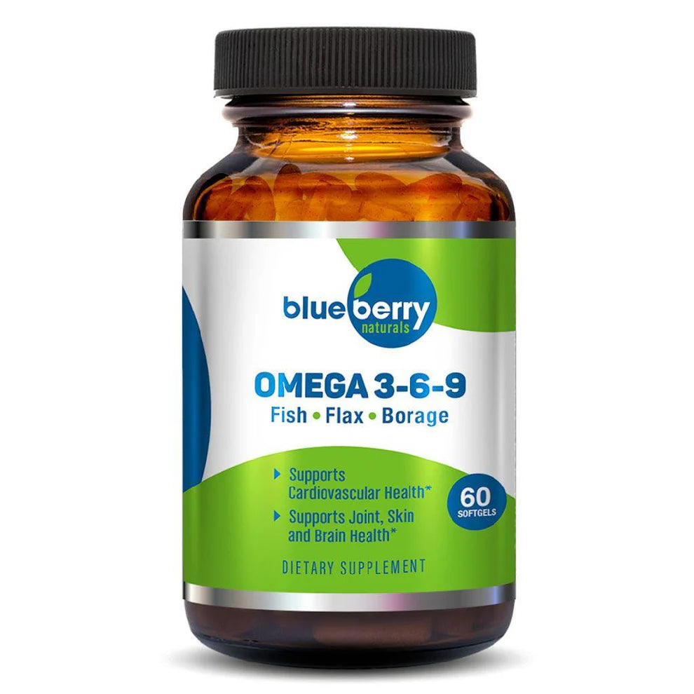 Blueberry omega 3-6-9 fish flax Borage - 60 Softgels