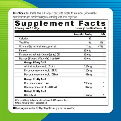 Blueberry omega 3-6-9 fish flax Borage - 60 Softgels