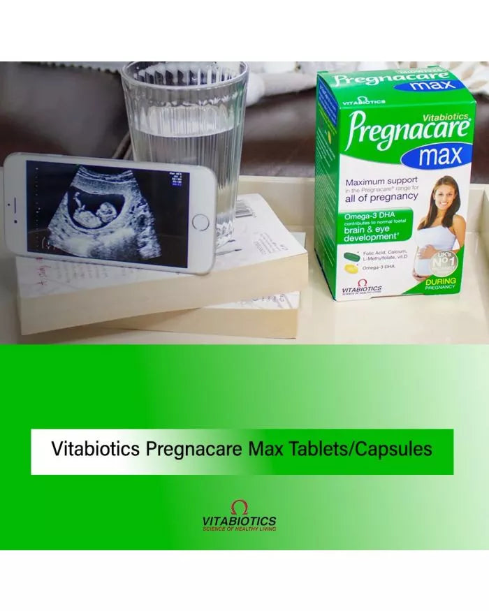 Vitabiotics Pregnacare Max Prenatal Supplement With Folic Acid & Omega 3 For Pregnancy Support, Dual Pack of Prenatal Micronutrient Tablets 56's + Omega-3 DHA Capsules 28's