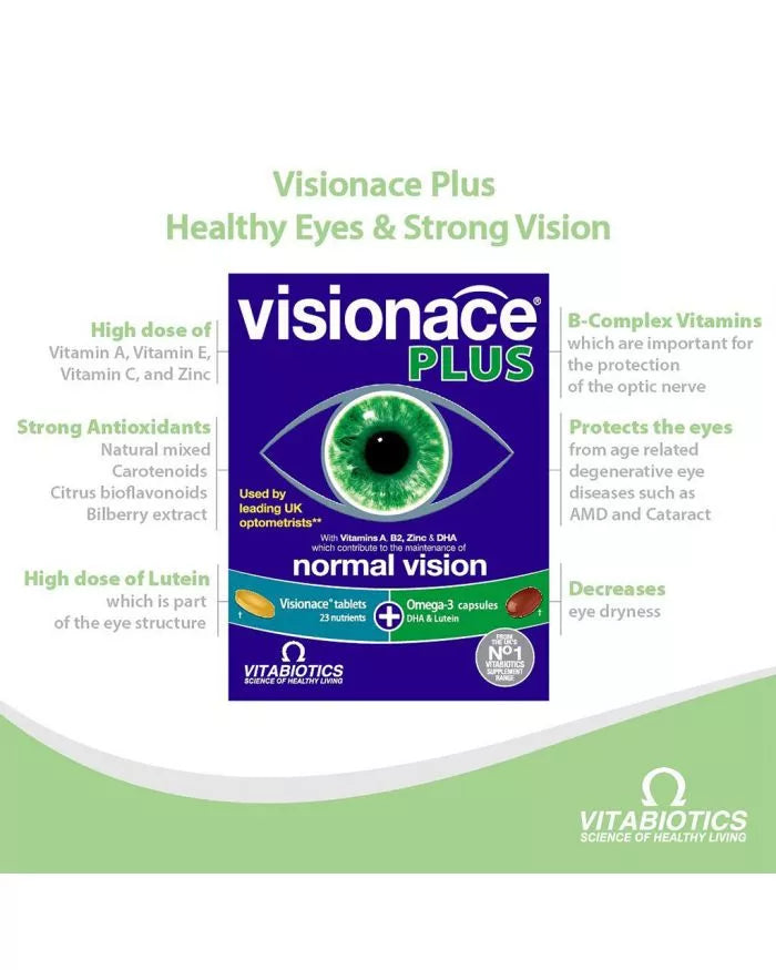 مكمل فيتابيوتيكس فيزيونيس بلس لدعم الرؤية للعين مع أحماض أوميجا 3 الدهنية، عبوة مزدوجة من أقراص الفيتامينات المتعددة 28 كبسولة + كبسولات أوميجا 3 28 كبسولة