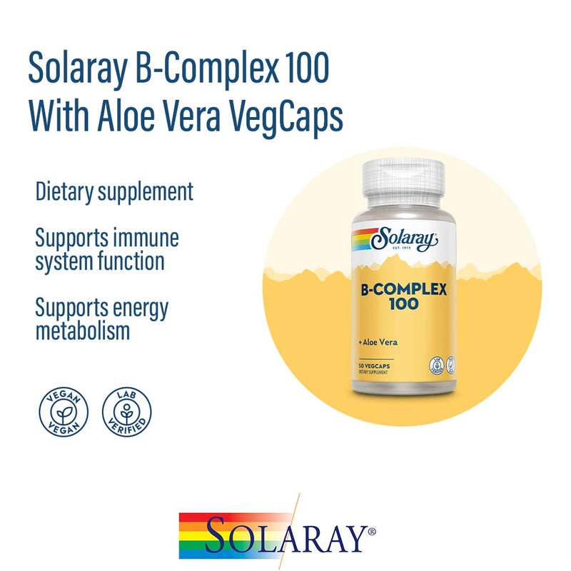 Solaray B Complex 100 Supplement Capsules With Aloe Vera, Pack of 50's