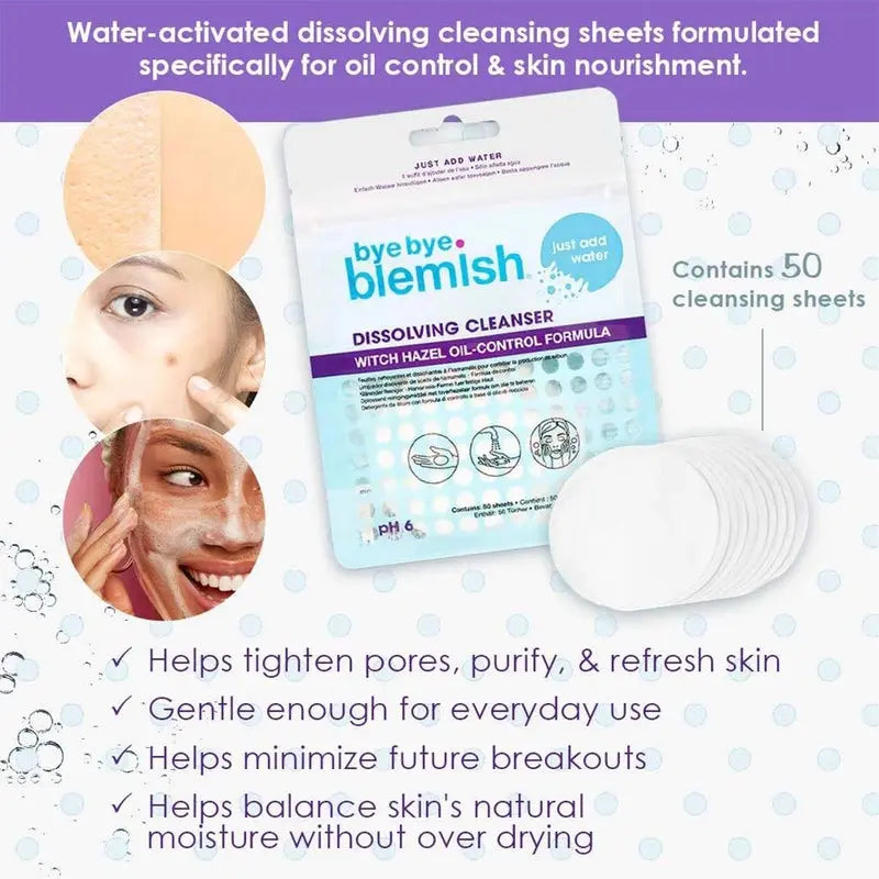 Bye Bye Blemish Dissolving Cleanser Sheets 50's Bye Bye Blemish