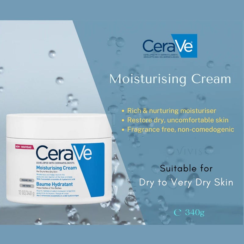 CeraVe Fragrance Free Moisturising Cream For Dry To Very Dry Skin 340g