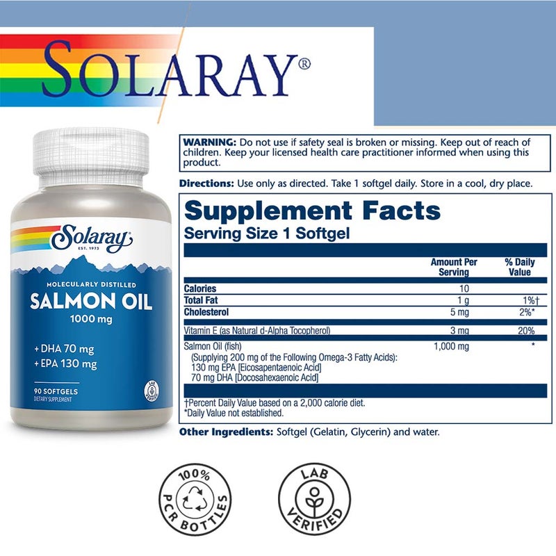 Solaray Salmon Oil 1000mg Omega 3 Fish Oil Supplement Softgels, Pack of 90's