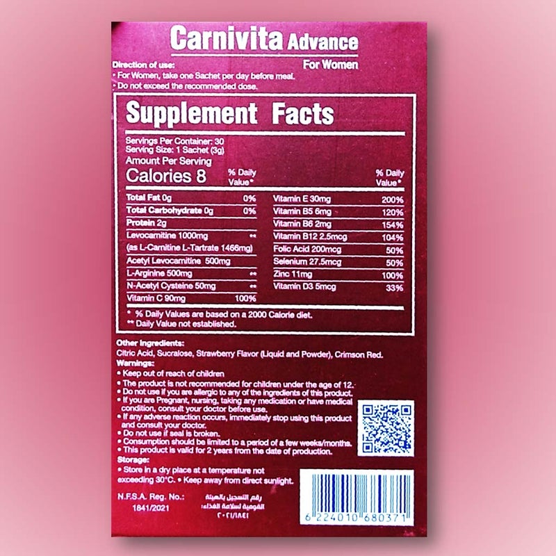 Eva Pharma Carnivita Advance Oral Powder Sachets For Women, Pack of 30's