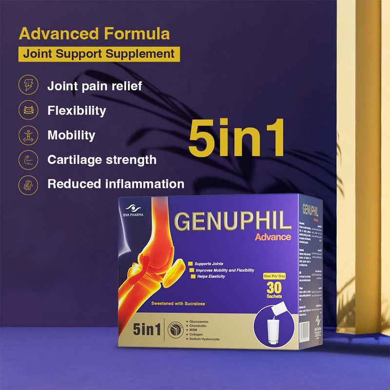 Eva Pharma Genuphil Advance 5-In-One Oral Powder Sachets For Healthy Joints, Pack of 30's