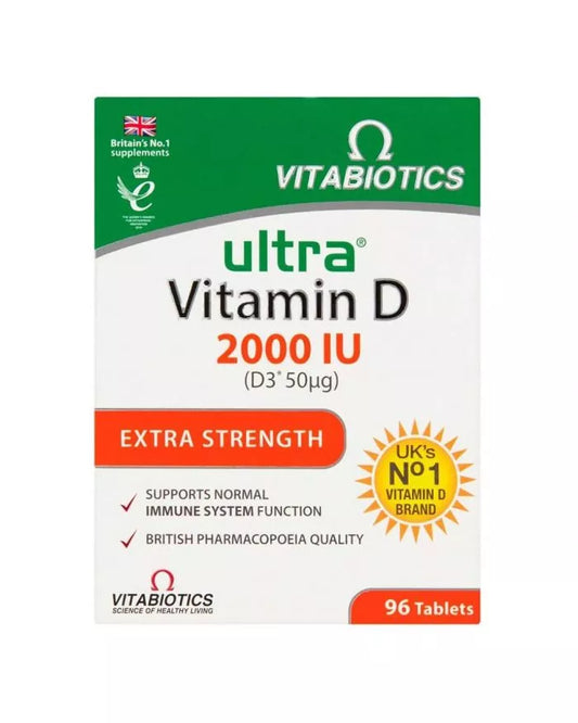 Vitabiotics Ultra Vitamin D3 2000IU Extra Strength Tablets For Healthy Immune System, Pack of 96's