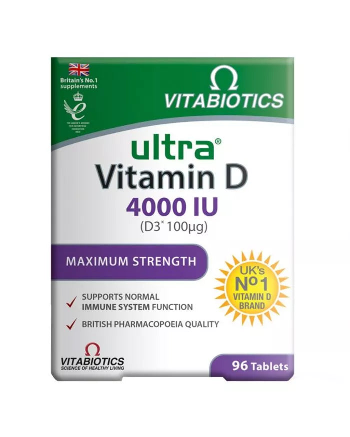 Vitabiotics Ultra Vitamin D3 4000IU Maximum Strength Tablets For Healthy Immune System, Pack of 96's