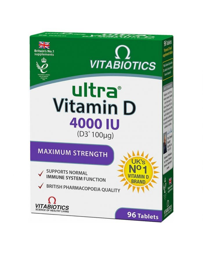 Vitabiotics Ultra Vitamin D3 4000IU Maximum Strength Tablets For Healthy Immune System, Pack of 96's