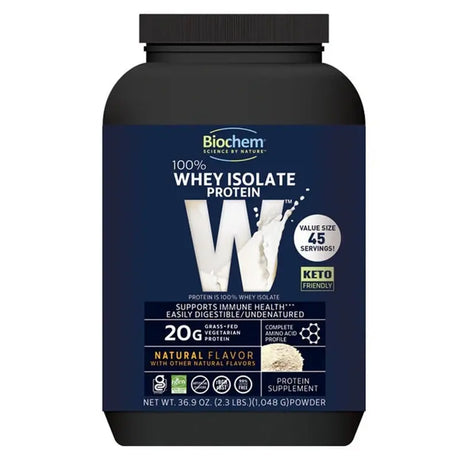 Biochem 100% Whey Isolate Protein Powder - Natural Flavour - 45 Servings - 1048g Biochem