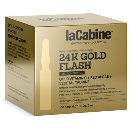 أمبولات سيروم الوجه الذهبية من LaCabine 24K Gold Flash 2ml لبشرة متوهجة فورية، إصدار محدود، عبوة من 10 قطع