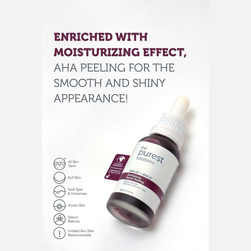 The Purest Solutions AHA 10% + BHA 2% Exfoliating Facial Peeling Solution 30ml