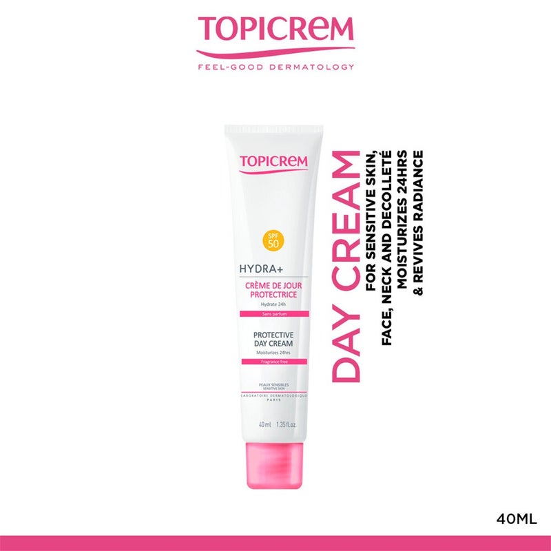 Topicrem Hydra + Protective Day Cream With SPF 50+ For Sensitive Skin, Fragrance Free 40ml