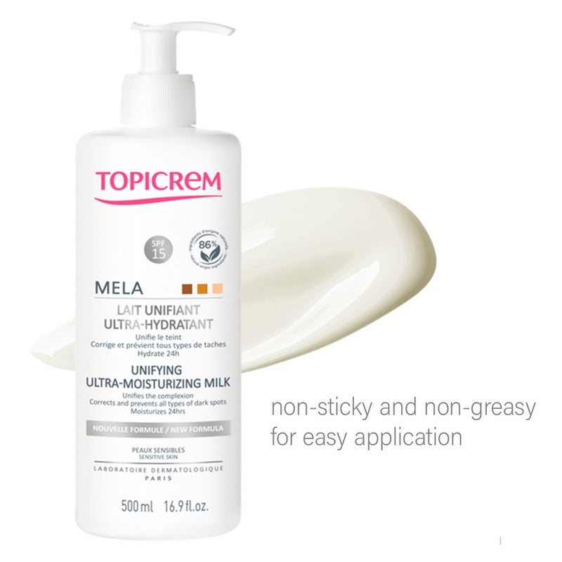 Topicrem Mela Ultra-Hydrant Unifying Ultra Moisturizing Milk With SPF 15 For Sensitive Skin 500ml