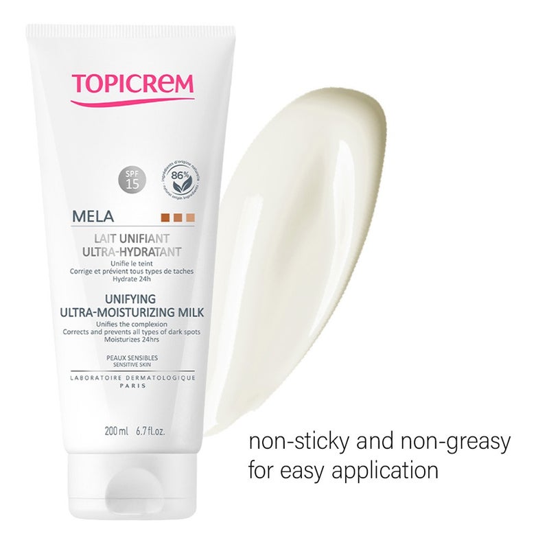 Topicrem Mela Ultra-Hydrant Unifying Ultra Moisturizing Milk With SPF 15 For Sensitive Skin 200ml