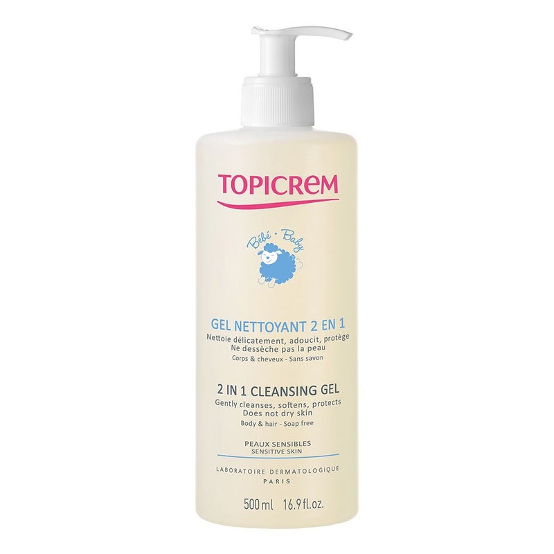 Topicrem 2 In 1 Cleansing Gel, Body & Hair Cleanser For Newborns, Baby & Children, Soap Free 500ml