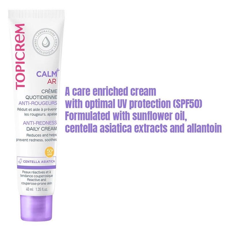 Topicrem Calm+ AR Anti-Redness Daily Cream With SPF 50+ For Reactive & Cuperose-Prone Skin 40ml