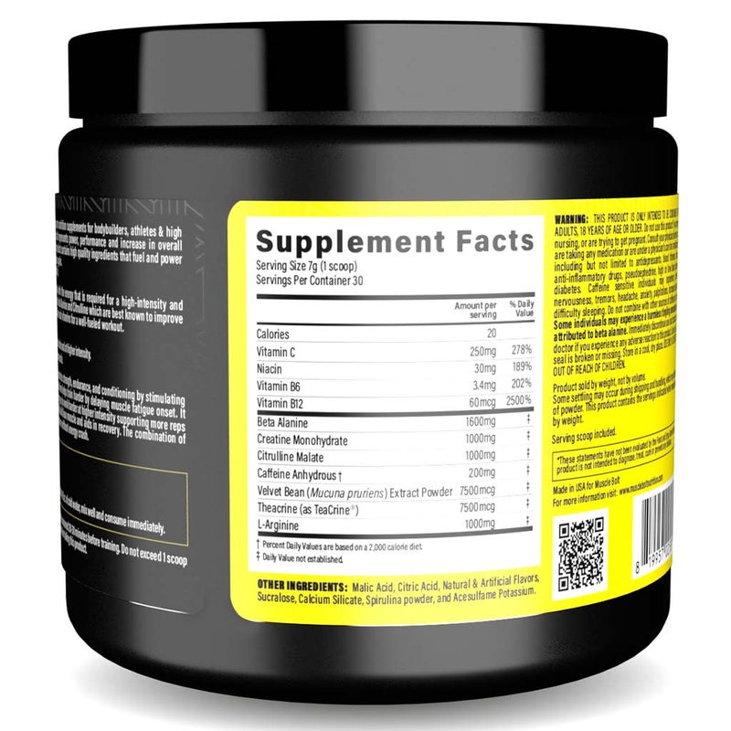 Muscle Bolt Power Plus Pre-Workout Supplement Powder With L- Arginine, Beta Alanine & Creatine Monohydrate - Blue Raspberry 210g Muscle Bolt