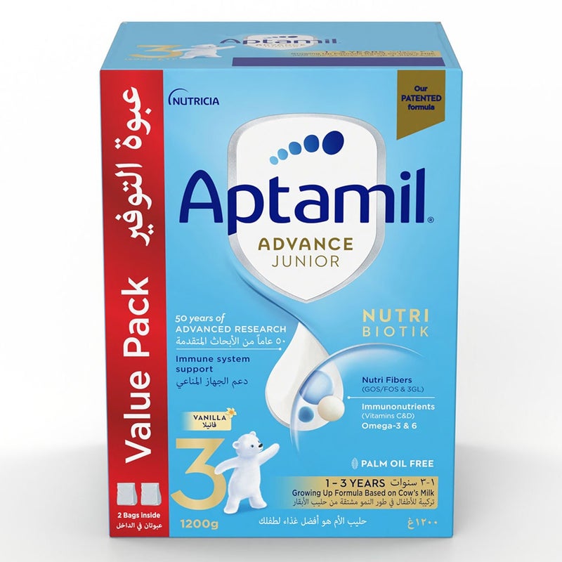 Aptamil Advance Junior Stage 3 Palm Oil Free Toddlers Milk Formula For 1 To 3 Years 1200g