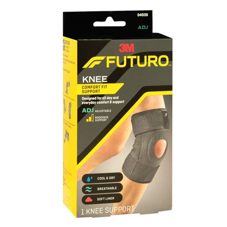 Futuro Adjustable Knee Support For Left/Right Knee, Moderate Support, Grey Color, One Size, Pack of 1’s