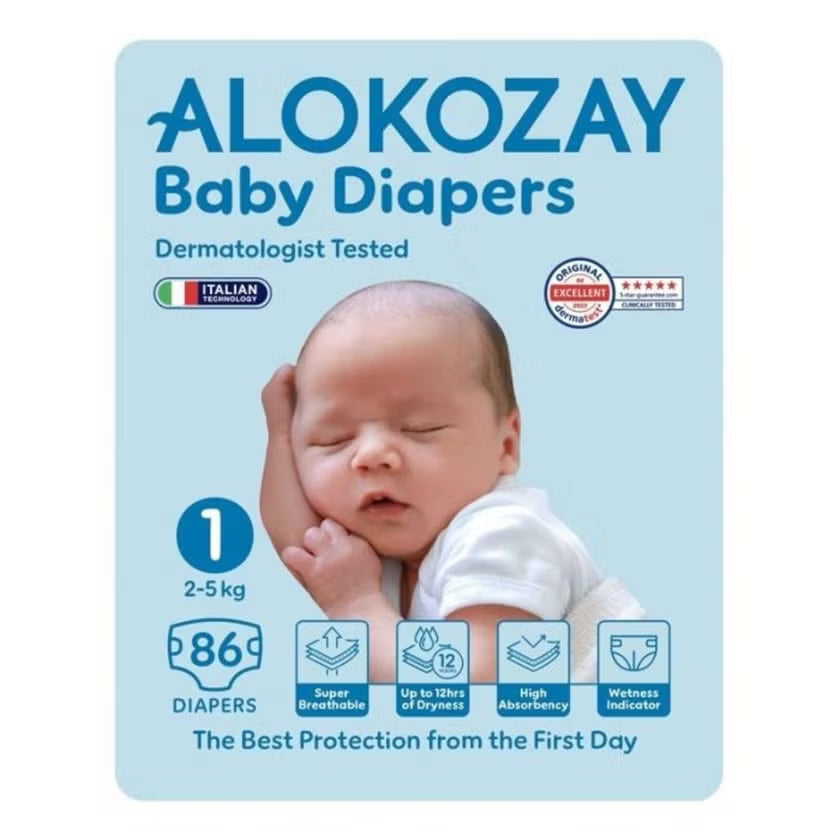 Alokozay Baby Diapers Size 1, 2-5kg, Pack of 86's