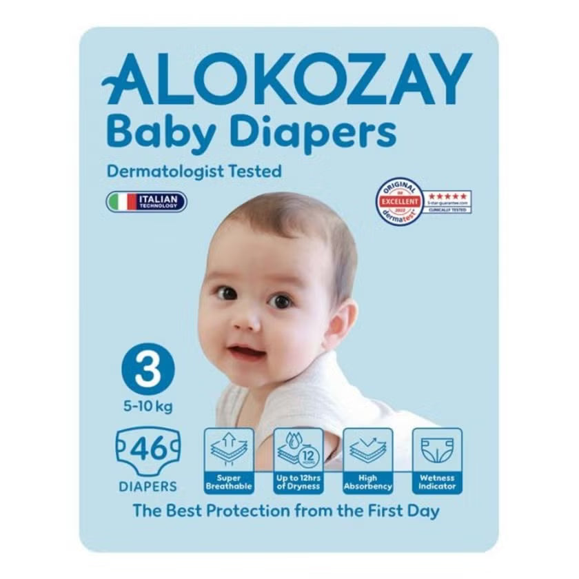 Alokozay Baby Diapers, Size 3, 5-10kg, Pack of 46's