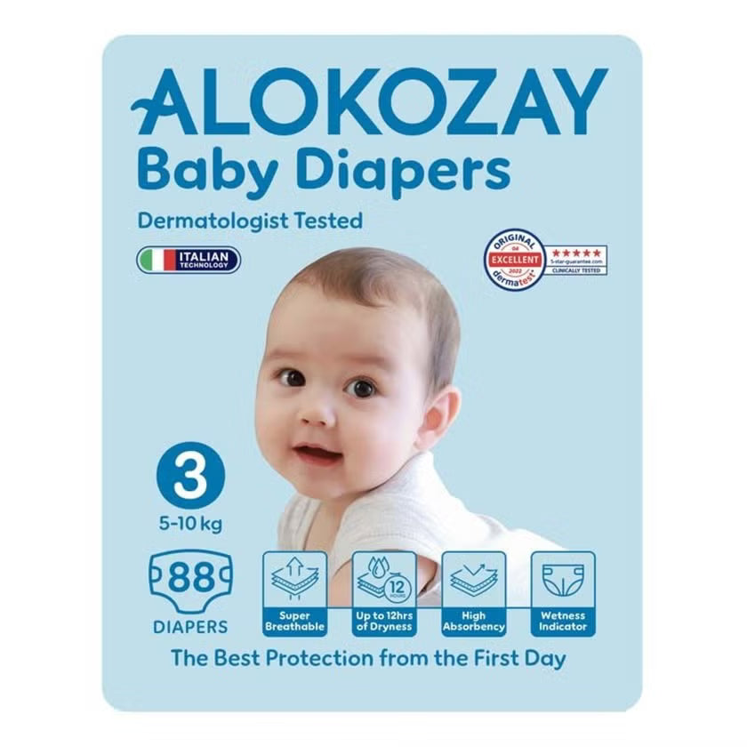 Alokozay Baby Diapers, Size 3, 5-10kg, Pack of 88's